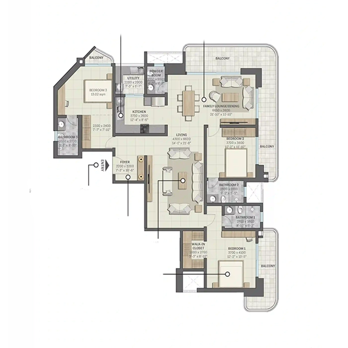 Sobha Crescent 3 BHK Floor Plan Sector 63A Gurgaon